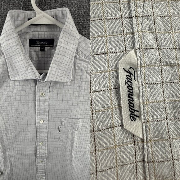 Faconnable All Cotton USA XL Check Gray Pocket Long Sleeve Shirt Men Button Up - Picture 1 of 14